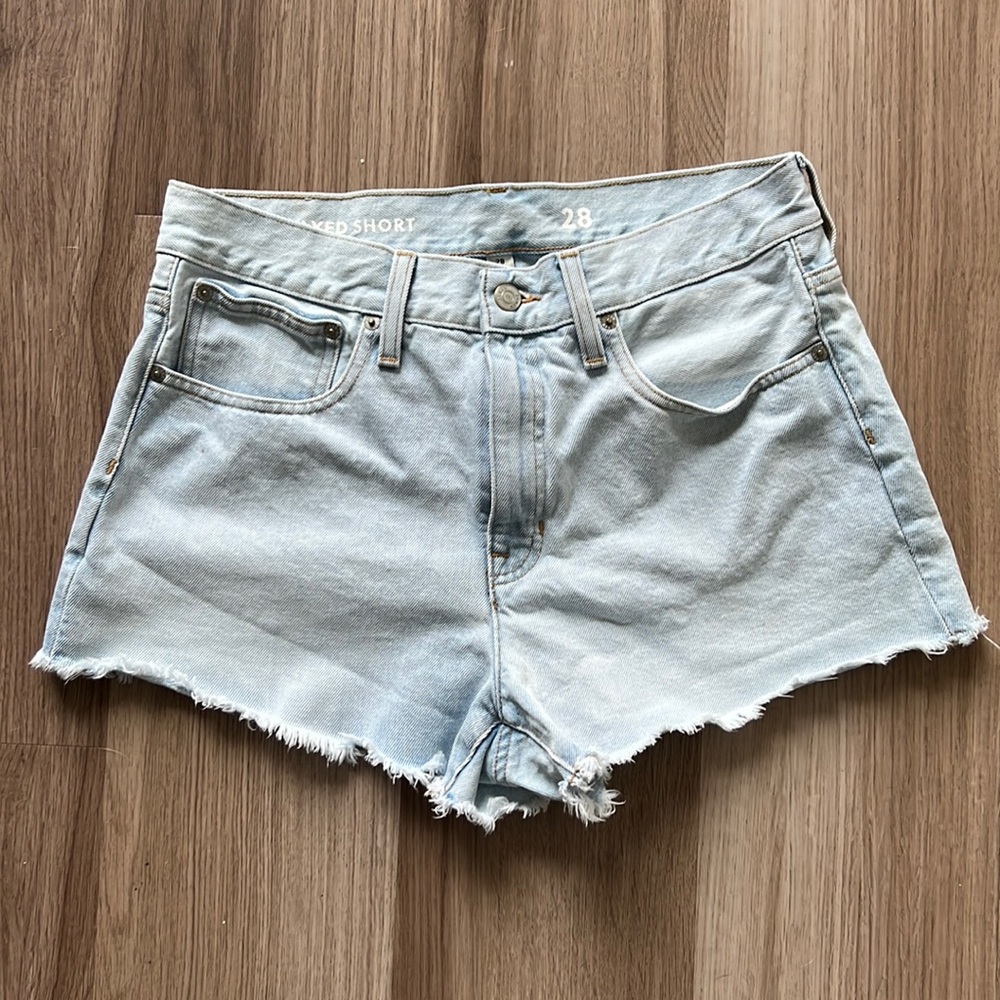 J Crew Light Wash Frayed Relaxed Denim Shorts
